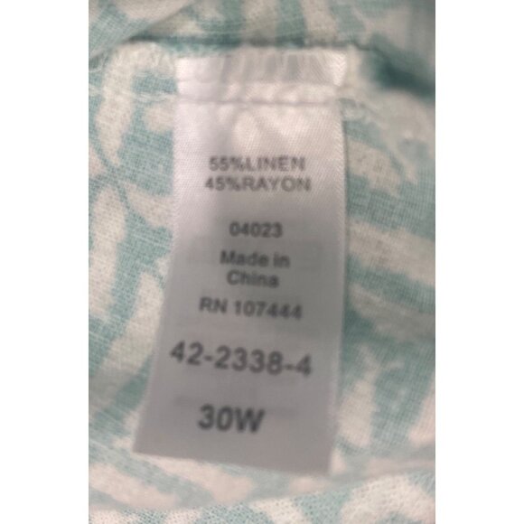 Jessica London Linen Blend Blouse Womens 30 W Plus Size Geometric Roll Tab Sleev - Picture 9 of 15